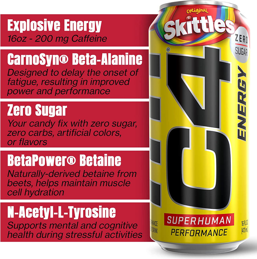 C4 Energy X SKITTLES™ Carbonated Energy Drink 16oz (12Pack) Cellucor