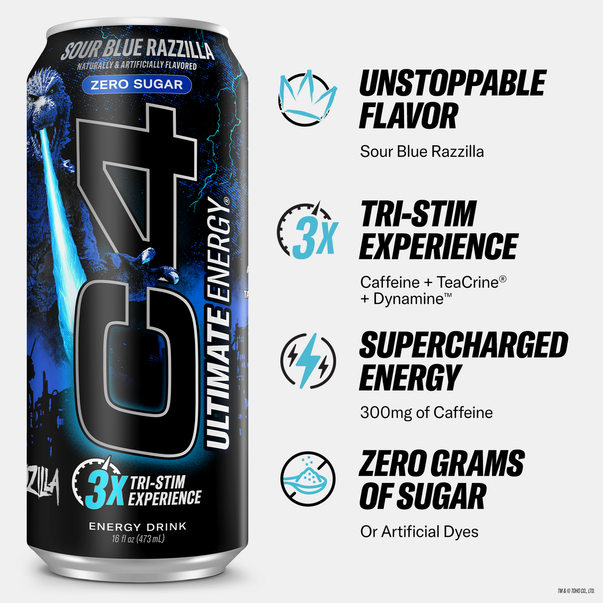 C4 Razilla C4 Ultimate Energy® Carbonated x Godzilla | 300mg Energy Drink (12-Pack ...