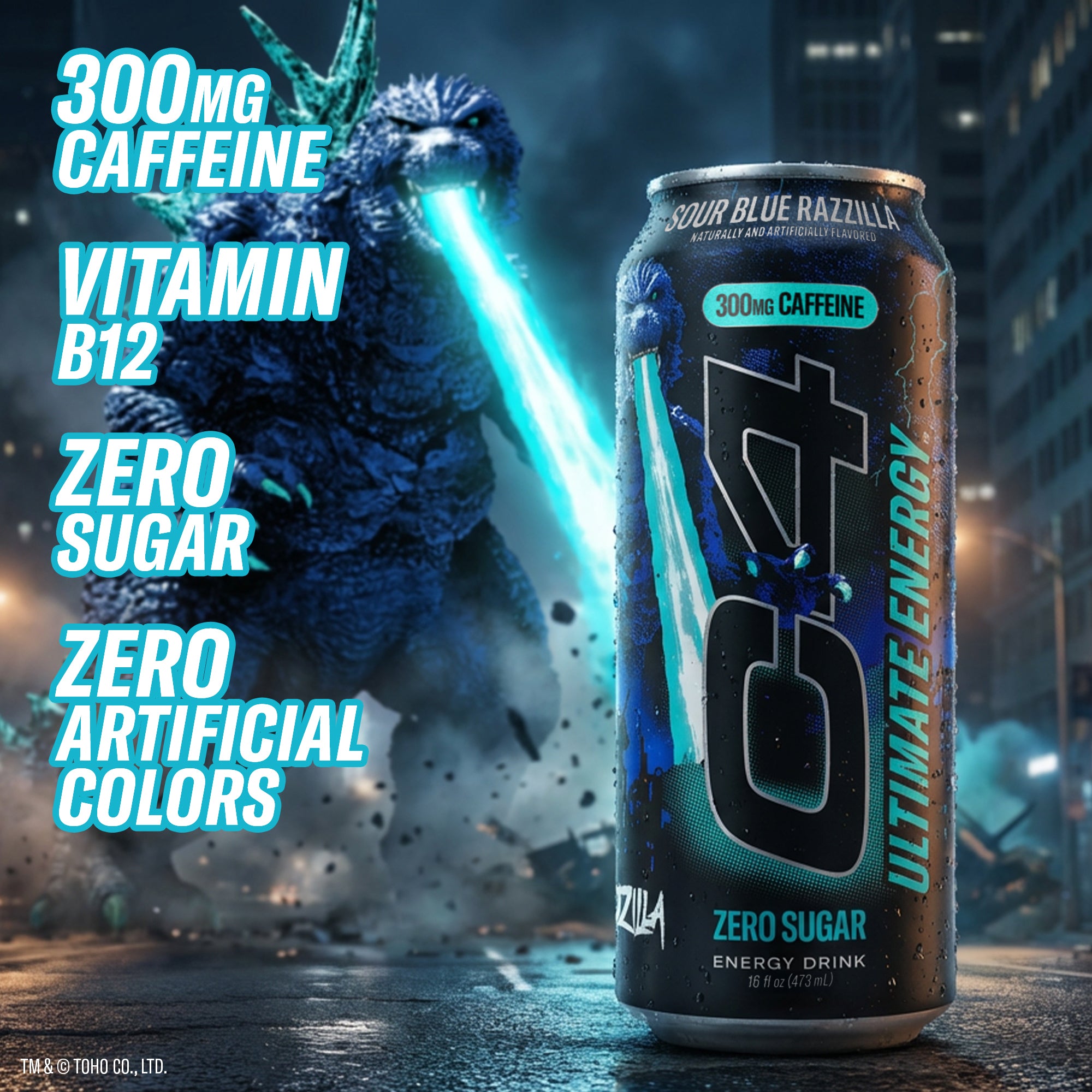 C4 Ultimate Energy® Carbonated x Godzilla | 300mg Energy Drink (12