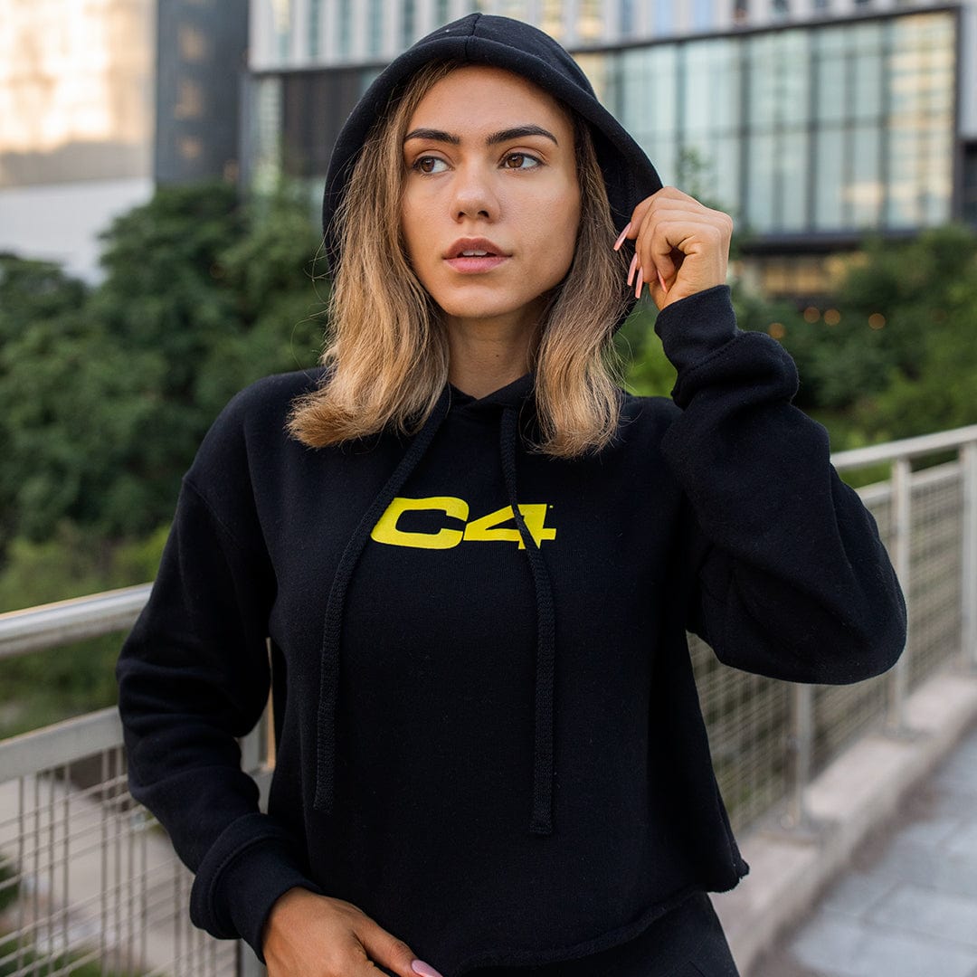 Women s C4 Cropped Hoodie Black Cellucor