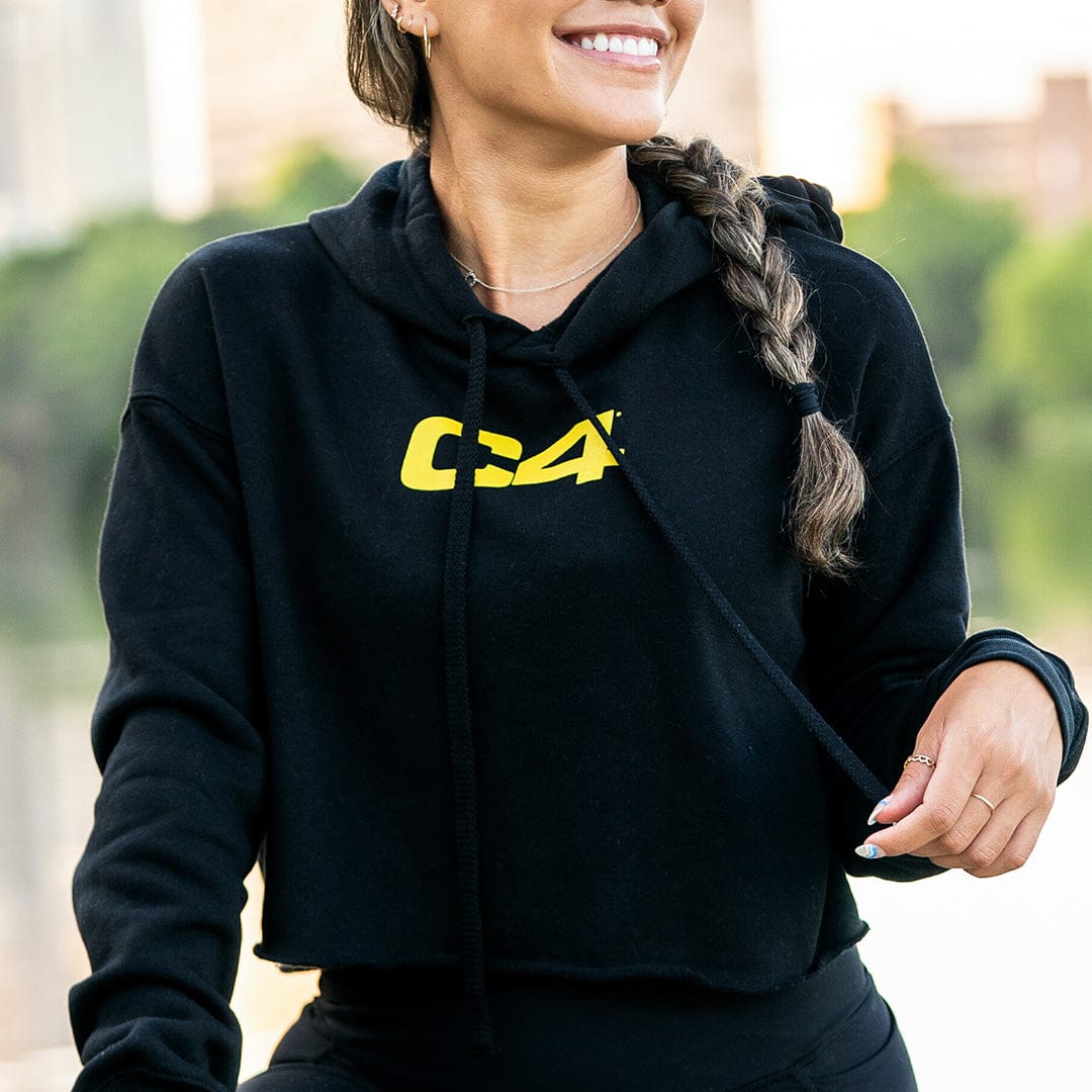 Women s C4 Cropped Hoodie Black Cellucor