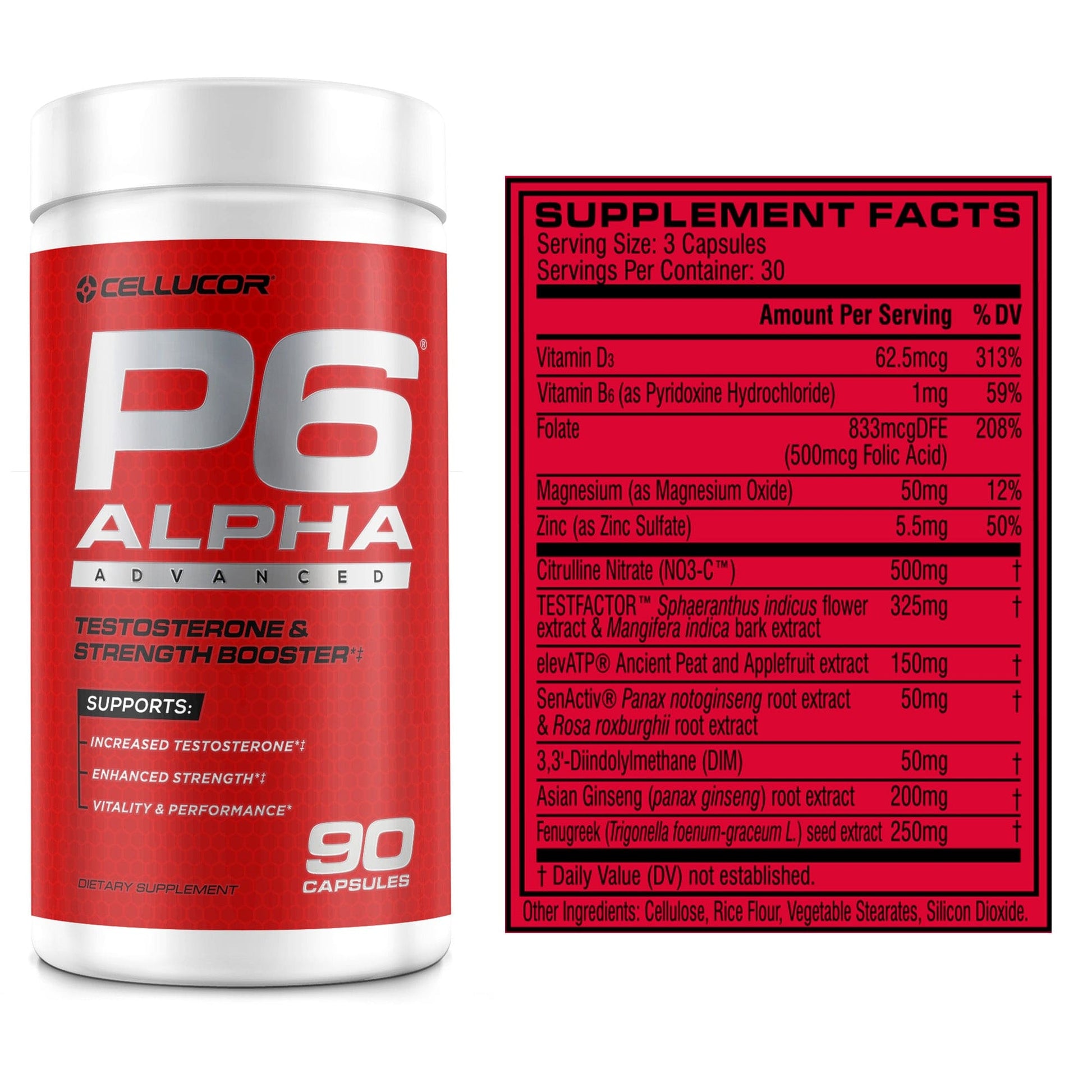 P6 Alpha Advanced - supplement facts label