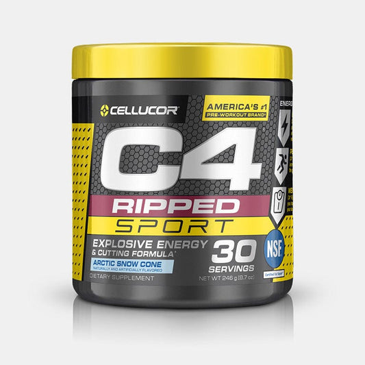 c4 ripped sport pre workout powder, arctic snow cone, 30 servings