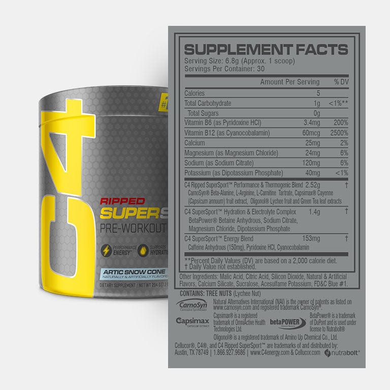 c4 ripped supersport artic snow supplement facts