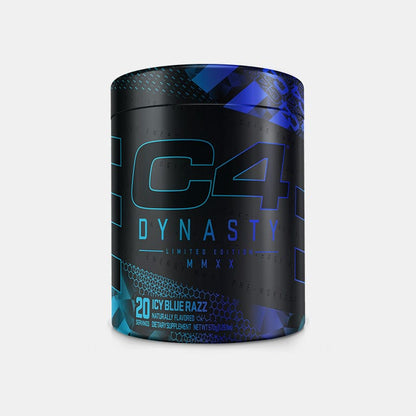 c4 dynasty mmx pre workout, icy blue razz, 20 servings